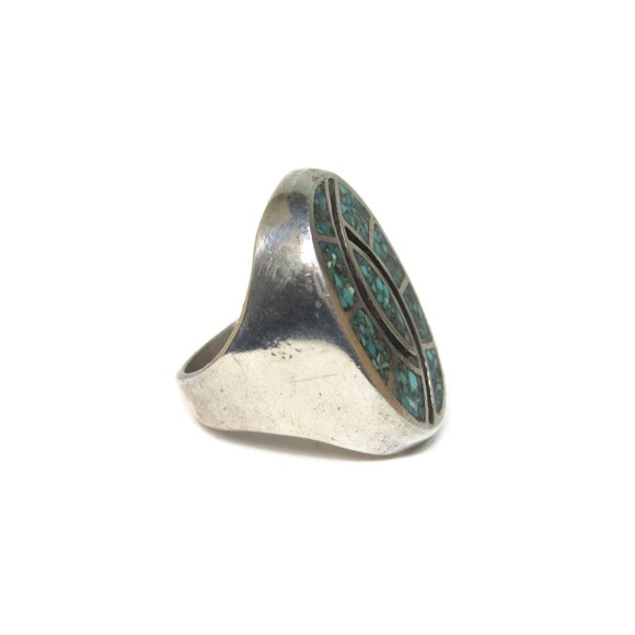 Southwestern Turquoise Chip Inlay Ring Size 9.5 - Picture 4 of 10